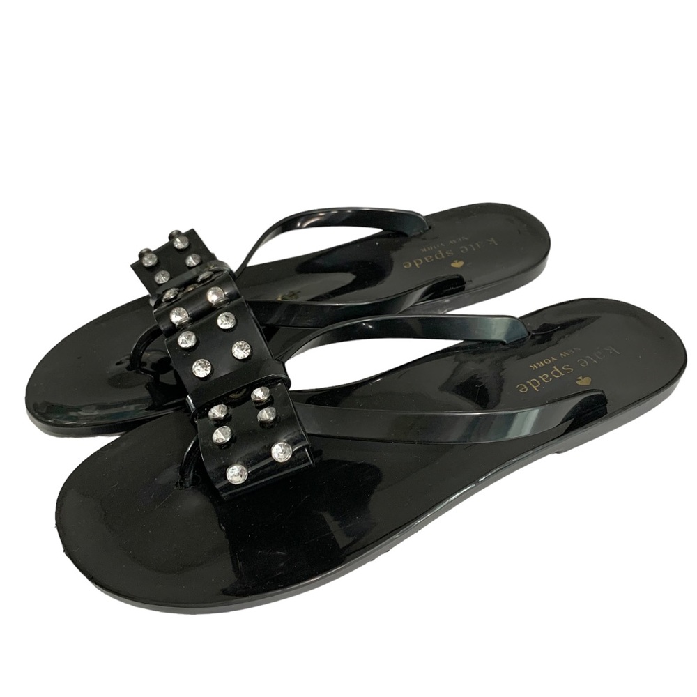 KATE SPADE Black Rhinestone Bow Jelly Sandals Sz 10 - Picture 9 of 11